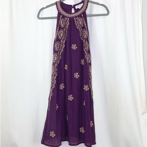 THML Womens Sleeveless Purple with Gold Embroidery Swing Midi Dress Size Small